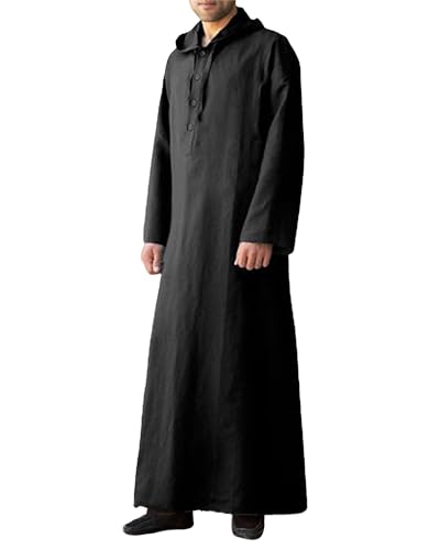 Yaohuole Herren Langarm Robe Button Up Side Split Kaftan Thobe mit Taschen Langes Kleid Freizeithemd, 02schwarz, XXX-Large von YAOHUOLE