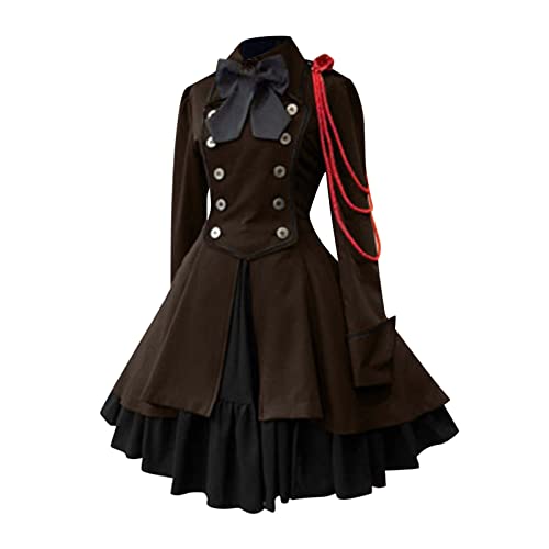 Gothic Kleidung Damen Sale,Mittelalter Elegant Kleid Steampunk A-Linie Partykleider Vintage Hohe Taille Cocktailkleid Renaissance Schleifenkleid Lolita Süßes Kleid Halloween Cosplay Kostüm von YAOJIWANG