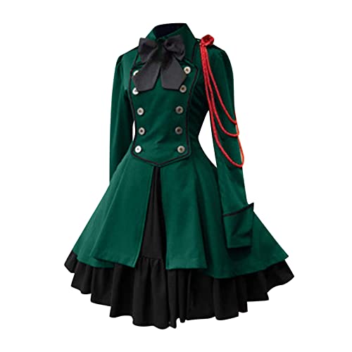 Gothic Kleidung Damen Sale,Mittelalter Elegant Kleid Steampunk A-Linie Partykleider Vintage Hohe Taille Cocktailkleid Renaissance Schleifenkleid Lolita Süßes Kleid Halloween Cosplay Kostüm von YAOJIWANG