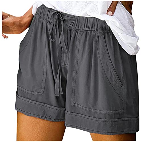 Kurze Hose Damen Sport Shorts High Waist Gym Shorts mit Taschen Sommer Einfarbig Fitness Fahrradhose Kordelzug Solid Color Elastische Freizeit Musselin Laufshorts Kurz Jogginghose von YAOJIWANG