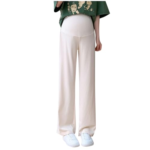 Weite Umstandhose mit Bauchband Fallende Gerade Freizeithose Loose Schwangerschafthose Leichte Schlupfhose Schwangerschaftsmode Hosen Damen Komfortable Relaxhose für Schwangere von YAOJIWANG