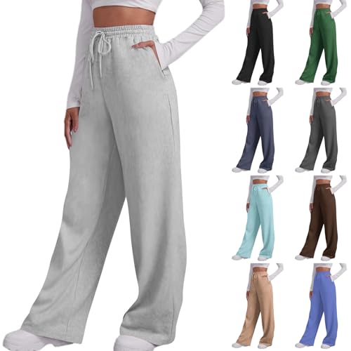 YAOJIWANG 7/8 Baggy Jogginghose Damen Elastische Bund Freizeit Sporthose High Waist Weit Freizeithose mit Kordelzug Leicht Schlupfhose Casual Palazzohose Jogging Hosen Einfarbig mit Taschen von YAOJIWANG