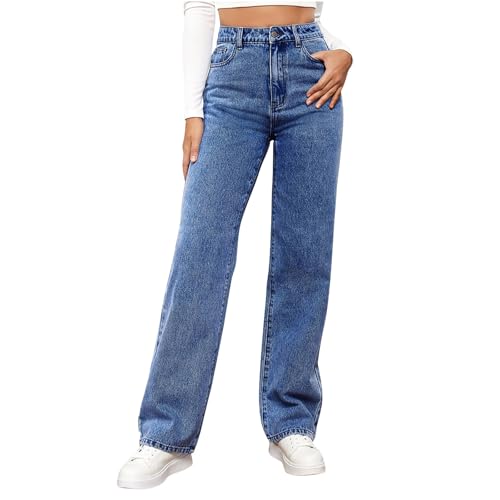 YAOJIWANG Baggy Jeans Damen Leichte Damenjeans Freizeti Palazzo Hose Hohe Taille Jeanshose Wide Leg Jeans Damen Schlupfjeans Leicht und Luftig Einfarbig Freizeitjeans Stretch Palazzohose mit Taschen von YAOJIWANG