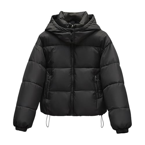 YAOJIWANG Daunenjacke Damen Dicke Hoodie Steppjacke Damen Übergangsjacke mit Stehkragen Warme Winterjacke Gefütterte Puffermantel Einfarbig Daunenoberbekleidung mit Kapuze Winterjacke mit Taschen von YAOJIWANG