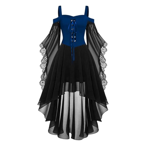 YAOJIWANG Halloween Gothic Kleider Spitzen Kleid Damen Schulterfrei Mittelalter Kleidung Chiffonkleid Damen Partykleid Elegant Spaghettiträger Renaissance Kleid Etuikleid Vintage Kleider von YAOJIWANG