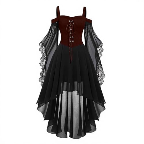 YAOJIWANG Halloween Gothic Kleider Spitzen Kleid Damen Schulterfrei Mittelalter Kleidung Chiffonkleid Damen Partykleid Elegant Spaghettiträger Renaissance Kleid Etuikleid Vintage Kleider von YAOJIWANG