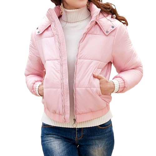 YAOJIWANG Leichte Steppjacke Damen Black Friday Sale,Glänzend Winter Wasserdicht Daunenjacke Steppjacke Günstig mit Kapuze Leicht Winter Mantel Pufferjacke Packbar Kurz Gesteppt Warm Winterjacke von YAOJIWANG