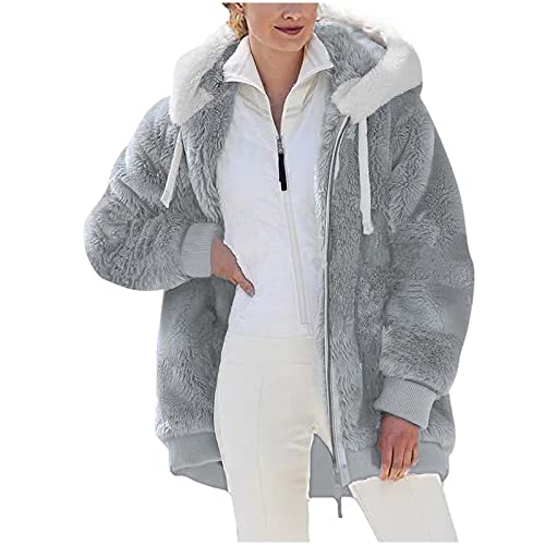 YAOJIWANG Übergangsjacke Damen Teddy Fleecejacke,Fleecemantel Hoodie Damen Kapuzenpullover Warm Gefüttert Herbstjacke Wintermantel Stilvoller ReißVerschluss Plüschjacke Oberteile von YAOJIWANG