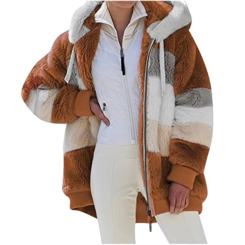 YAOJIWANG Übergangsjacke Damen Teddy Fleecejacke,Fleecemantel Hoodie Damen Kapuzenpullover Warm Gefüttert Herbstjacke Wintermantel Stilvoller ReißVerschluss Plüschjacke Oberteile von YAOJIWANG