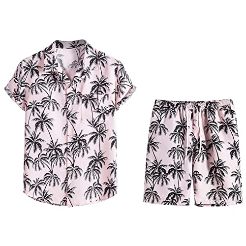 YAOJIWANG Zweiteiliges Hawaii Hemden Set Männer, Herren Hawaii Hemd Und Hose, Button down Floral Kurzarm Freizeitanzug Shirt Und Shorts, Front Pocket, Sommer Strand Surf Blumen Outfit Für Den Urlaub von YAOJIWANG