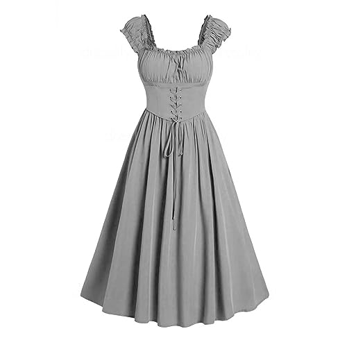 YAOJIWANG bandeau kleid damen Damen Gothic Kleid Halloween Kostüm Vintage Renaissance Cosplay Dress A-Linie Ärmellos Trägerkleid Steampunk Kleidung Gesmokt Taille Mittelalterkleider von YAOJIWANG