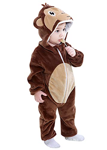 YAOMEI Baby Strampler mit Kapuze Kinder Jungen Mädchen Jumpsuits Overall, Flanell Kostüm Tier Onesie Nachthemd Schlafanzug Nachtwäsche Cosplay Kigurum Outfits Weihnachten Halloween (AFFE, 120) von YAOMEI