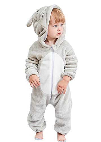 YAOMEI Baby Strampler mit Kapuze Kinder Jungen Mädchen Jumpsuits Overall, Flanell Kostüm Tier Onesie Nachthemd Schlafanzug Nachtwäsche Cosplay Kigurum Outfits Weihnachten Halloween (Maus, 90) von YAOMEI