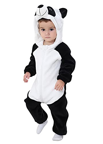 YAOMEI Baby Strampler mit Kapuze Kinder Jungen Mädchen Jumpsuits Overall, Flanell Kostüm Tier Onesie Nachthemd Schlafanzug Nachtwäsche Cosplay Kigurum Outfits Weihnachten Halloween (Panda, 100) von YAOMEI