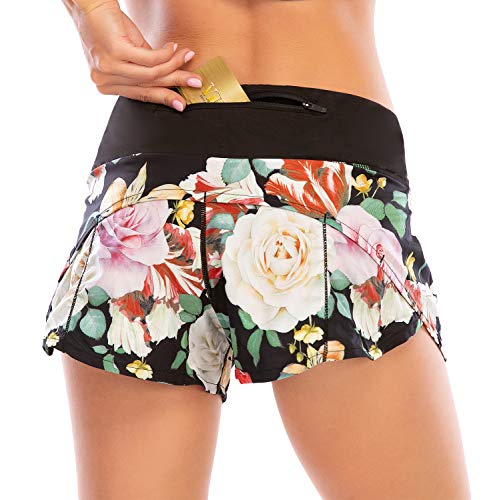 YAOMEI Damen Badeshorts Sporthose Shorts Yoga Fitness，Damen Badeshorts Trainieren Mit Reißverschlusstasche Mini Bikini Slip Beachwear, Boyleg Stil (Grün, S) von YAOMEI