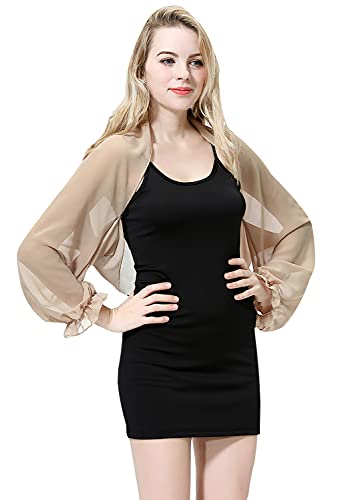 YAOMEI Damen Bolero Blazer Cardigan Schals Chiffon Stickerei Strickjacken Halstücher Stola Umschlagtücher Hochzeiten Braut Bridemaids Abendgarderobe (Khaki) von YAOMEI