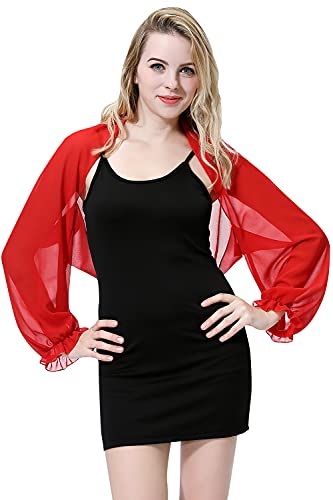 YAOMEI Damen Bolero Blazer Cardigan Schals Chiffon Stickerei Strickjacken Halstücher Stola Umschlagtücher Hochzeiten Braut Bridemaids Abendgarderobe (Rot) von YAOMEI