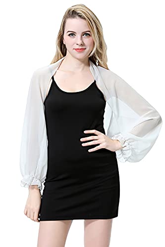 YAOMEI Damen Bolero Blazer Cardigan Schals Chiffon Stickerei Strickjacken Halstücher Stola Umschlagtücher Hochzeiten Braut Bridemaids Abendgarderobe (Weiß) von YAOMEI