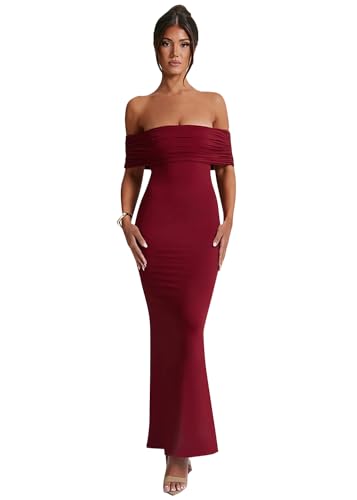 YAOMEI Damen Kleider Elegant Festlich Hochzeitsgast Kleid Sommer Aus der Schulter Bodycon Maxi Rückenlos Cocktail Party Club Hohe Taille Formale Kleidung von YAOMEI