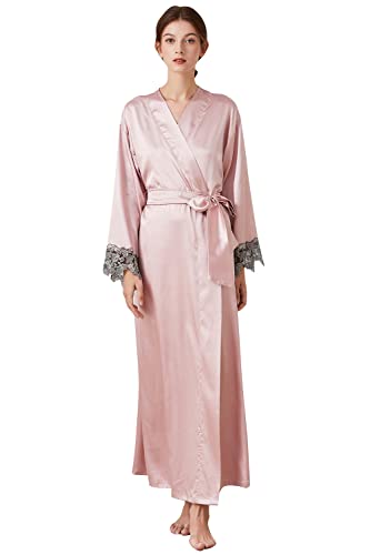 YAOMEI Damen Morgenmantel Bademäntel Satin Kimono, Lang Spitze Nachtwäsche Nachthemd Robe Kimono Negligee Schlafanzug für Spa Hotel Braut Brautjungfer, Party, Bridal Shower von YAOMEI