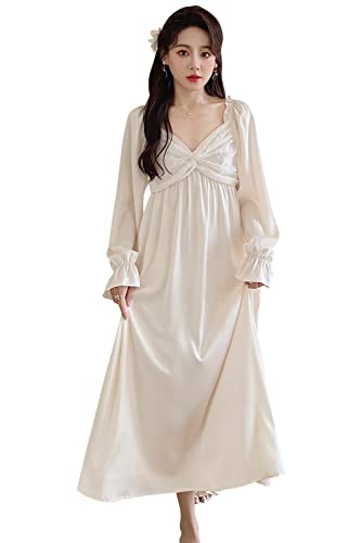 YAOMEI Damen Nachthemd Satin Negliee Sleepshirt Schlafanzug Lange Ärmel Nachtwäsche Nachtkleid Lingerie Pyjamas Sleepwear von YAOMEI