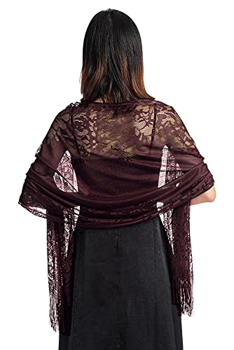 YAOMEI Damen Schals Hohle Spitze Halstücher Stola Sommer Umschlagtücher Umschlagtücher Halstuch Hochzeiten Braut Bridemaids Abendgarderobe (78.7 * 24.8 Zoll (200 cm * 63 cm), Dunkelbraun) von YAOMEI