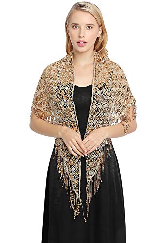 YAOMEI Damen Schals Hohle Spitze Halstücher Stola Sommer Umschlagtücher Umschlagtücher Halstuch Hochzeiten Braut Bridemaids Abendgarderobe (Gold) von YAOMEI