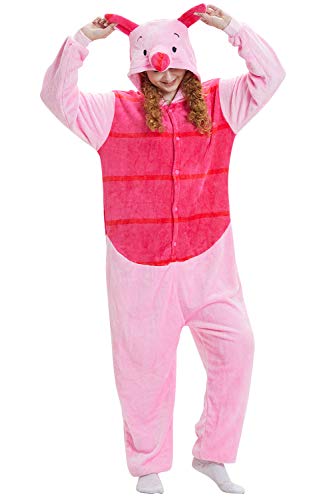 YAOMEI Erwachsene Jumpsuits, 2020 Kostüm Tier Kostüm-Anzug Onesie Nachthemd Schlafanzug Kapuzenpullover Nachtwäsche Cosplay Karton 3D Kigurumi Fastnachtskostuem Halloween (Piglet, L) von YAOMEI