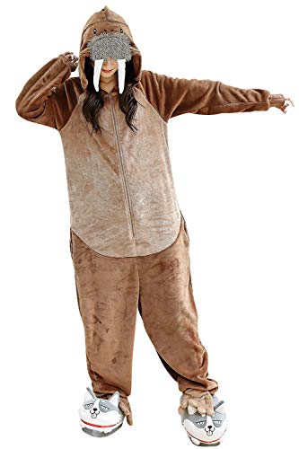 YAOMEI Erwachsene Jumpsuits, 2020 Kostüm Tier Kostüm-Anzug Onesie Nachthemd Schlafanzug Kapuzenpullover Nachtwäsche Cosplay Karton 3D Kigurumi Fastnachtskostuem Halloween (Walrus, M) von YAOMEI