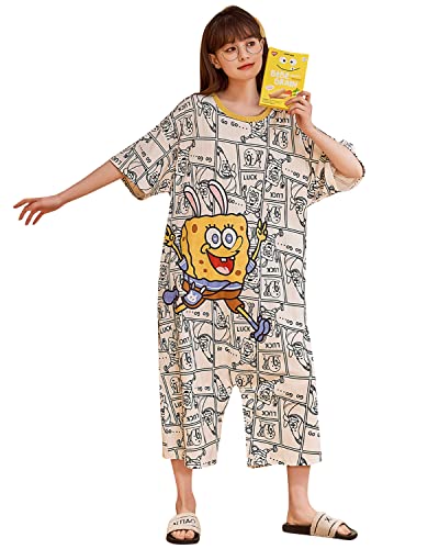 YAOMEI Erwachsene Onesie Unisex Jumpsuits & Nachthemd Sommer, Kostüm Tier Kostüm-Anzug Onesie Nachthemd Schlafanzug Nachtwäsche Cosplay Kigurumi Fastnachtskostuem Halloween Loungewear (Sponge, L) von YAOMEI