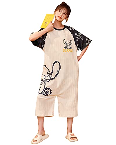 YAOMEI Erwachsene Onesie Unisex Jumpsuits & Nachthemd Sommer, Kostüm Tier Kostüm-Anzug Onesie Nachthemd Schlafanzug Nachtwäsche Cosplay Kigurumi Fastnachtskostuem Halloween Loungewear (Stitch, XL) von YAOMEI