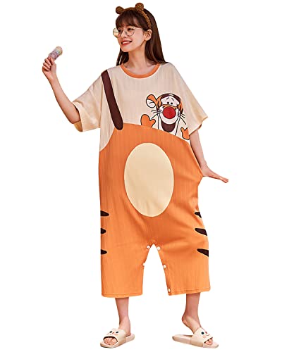 YAOMEI Erwachsene Onesie Unisex Jumpsuits & Nachthemd Sommer, Kostüm Tier Kostüm-Anzug Onesie Nachthemd Schlafanzug Nachtwäsche Cosplay Kigurumi Fastnachtskostuem Halloween Loungewear (Tigger, L) von YAOMEI