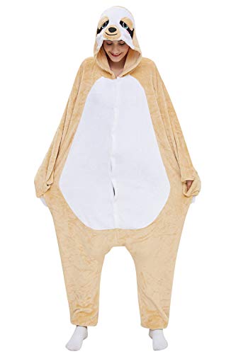 YAOMEI Erwachsene Unisex Jumpsuits, Kostüm Tier Kostüm-Anzug Onesie Nachthemd Schlafanzug Kapuzenpullover Nachtwäsche Cosplay Karton 3D Kigurumi Xmas Halloween Fastnachtskostuem (Faultier, S) von YAOMEI