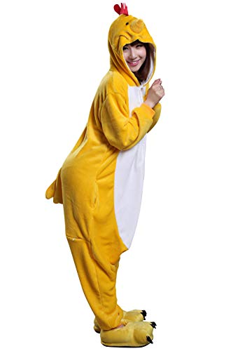 YAOMEI Erwachsene Unisex Jumpsuits, Kostüm Tier Kostüm-Anzug Onesie Nachthemd Schlafanzug Kapuzenpullover Nachtwäsche Cosplay Karton 3D Kigurumi Xmas Halloween Fastnachtskostuem (Hähnchen, M) von YAOMEI