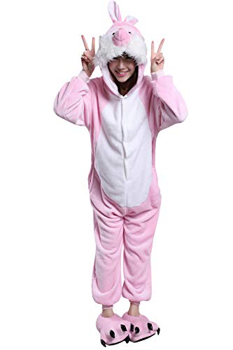 YAOMEI Erwachsene Unisex Jumpsuits, Kostüm Tier Kostüm-Anzug Onesie Nachthemd Schlafanzug Kapuzenpullover Nachtwäsche Cosplay Karton 3D Kigurumi Xmas Halloween Fastnachtskostuem (Hase, S) von YAOMEI
