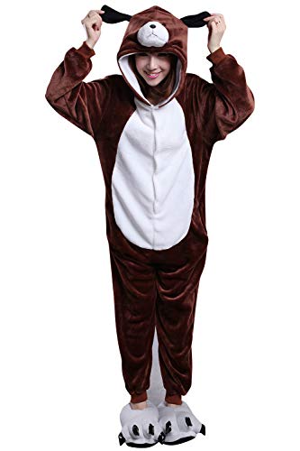 YAOMEI Erwachsene Unisex Jumpsuits, Kostüm Tier Kostüm-Anzug Onesie Nachthemd Schlafanzug Kapuzenpullover Nachtwäsche Cosplay Karton 3D Kigurumi Xmas Halloween Fastnachtskostuem (Hund, M) von YAOMEI