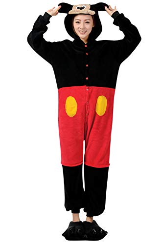 YAOMEI Erwachsene Unisex Jumpsuits, Kostüm Tier Kostüm-Anzug Onesie Nachthemd Schlafanzug Kapuzenpullover Nachtwäsche Cosplay Karton 3D Kigurumi Xmas Halloween Fastnachtskostuem (Mickey, S) von YAOMEI