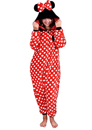 YAOMEI Erwachsene Unisex Jumpsuits, Kostüm Tier Kostüm-Anzug Onesie Nachthemd Schlafanzug Kapuzenpullover Nachtwäsche Cosplay Karton 3D Kigurumi Xmas Halloween Fastnachtskostuem (Minnie, L) von YAOMEI