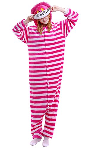 YAOMEI Erwachsene Unisex Overalls, Kostüm Tier Kostüm Anzug Strampler Nachthemd Pyjama Hoodie Nachtwäsche Cosplay Karton 3D Kigurumi Karneval Weihnachten Halloween (L, Cheshire Cat) von YAOMEI