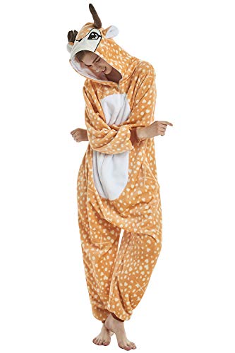 YAOMEI Erwachsene Unisex Overalls, Kostüm Tier Kostüm Anzug Strampler Nachthemd Pyjama Hoodie Nachtwäsche Cosplay Karton 3D Kigurumi Karneval Weihnachten Halloween (S, A-Elch) von YAOMEI