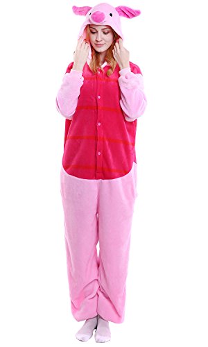 YAOMEI Erwachsene Unisex Overalls, Kostüm Tier Kostüm Anzug Strampler Nachthemd Pyjama Hoodie Nachtwäsche Cosplay Karton 3D Kigurumi Karneval Weihnachten Halloween (S, Ferkel) von YAOMEI