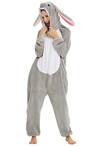 YAOMEI Erwachsene Unisex Overalls, Kostüm Tier Kostüm Anzug Strampler Nachthemd Pyjama Hoodie Nachtwäsche Cosplay Karton 3D Kigurumi Karneval Weihnachten Halloween (XL, B-Hase) von YAOMEI