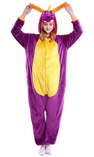 YAOMEI Erwachsene Unisex Overalls, Kostüm Tier Kostüm Anzug Strampler Nachthemd Pyjama Hoodie Nachtwäsche Cosplay Karton 3D Kigurumi Karneval Weihnachten Halloween (XL, Drachen) von YAOMEI