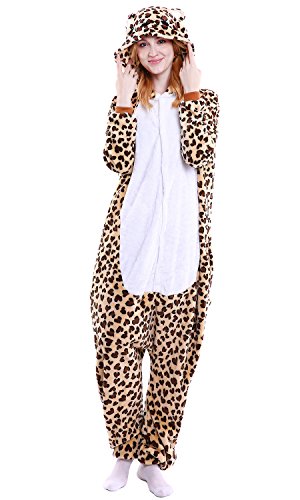 YAOMEI Erwachsene Unisex Overalls, Kostüm Tier Kostüm Anzug Strampler Nachthemd Pyjama Hoodie Nachtwäsche Cosplay Karton 3D Kigurumi Karneval Weihnachten Halloween (XL, Leopard) von YAOMEI