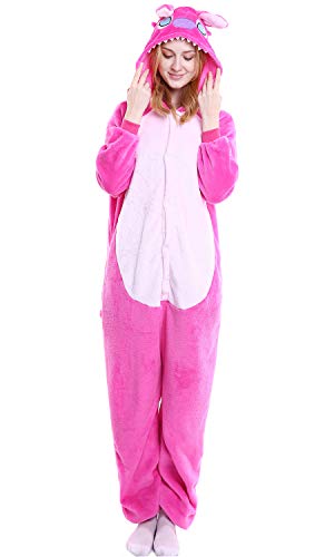 YAOMEI Erwachsene Unisex Overalls, Kostüm Tier Kostüm Anzug Strampler Nachthemd Pyjama Hoodie Nachtwäsche Cosplay Karton 3D Kigurumi Karneval Weihnachten Halloween (XL, Rosa Stich) von YAOMEI