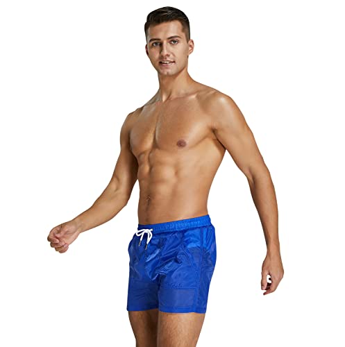 YAOMEI Herren Badehose Badeshorts Kurze Hose Shorts mit Futter, Transparent Badeanzug Slip Swimming Trunks Schwimmhose Badekleid Swimwear Bademode mit Taschen (XL, Blau) von YAOMEI