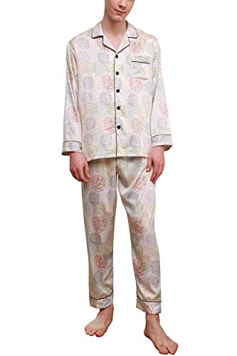 YAOMEI Herren Schlafanzug, 2019 Satin Paare lang Zweiteiliger Pyjamas Frühling Sommer, Herren Schlafanzug mit Überprüfen Sie geknöpftes Hemd Kragen mit Tasche L XL XXL (2XL, Hellgrün ) von YAOMEI