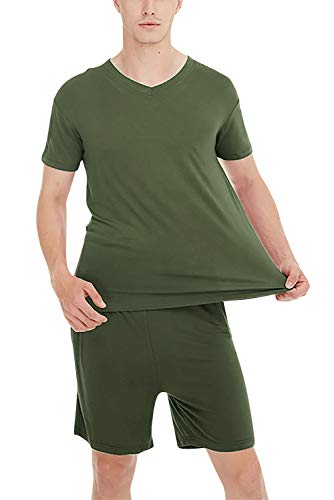 YAOMEI Herren Schlafanzug, 2020 Modale Baumwolle Kurz Zweiteiliger Pyjamas Frühling Sommer, Herren Schlafanzug Luxus Sommer Dessous Tshirt Top mit kurzen Hosen Hose L XL XXL (3XL, Grün) von YAOMEI