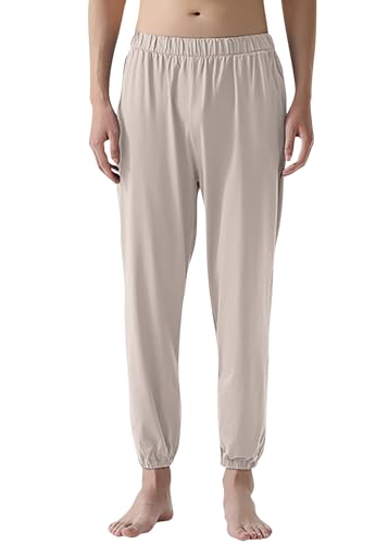 YAOMEI Herren Schlafanzughose Hose Baumwolle Lang unterwäsche Casual Hosen Nachtwäsche Pyjamahose Elastik-Bund Schlafen mit Taschen Yoga Sport Freizeit von YAOMEI