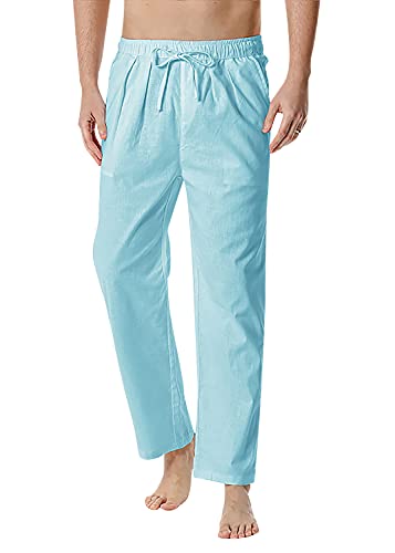 YAOMEI Herren Schlafanzughose Hose Lang, Baumwolle unterwäsche Casual Hosen Nachtwäsche Pyjamahose verstellbarem Elastik-Bund Schlafen Yoga Sport Freizeit (Blau, 3XL) von YAOMEI